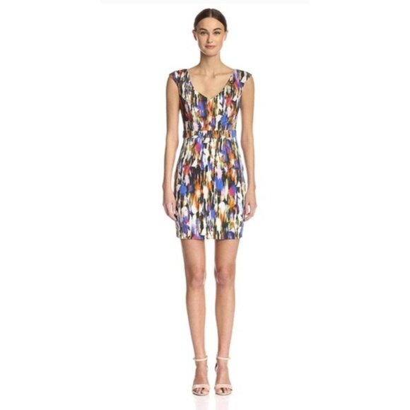New! French Connection Size 2 Sheath Mini Dress Watercolor Artsy Sleeveless - Picture 1 of 16